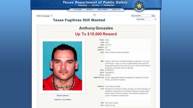 El Departamento de Seguridad Pública de Texas ofrece una recompensa de US$10.000 para localizar a Anthony González, miembro de la MMT.