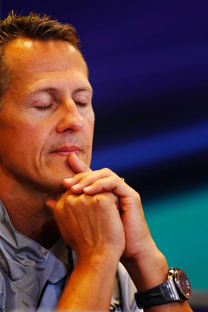 SPA FRANCORCHAMPS, BELGIUM - AUGUST 30: Michael Schumacher of Germany and Mercedes GP attends the drivers press conference during previews to the Belgian Grand Prix at the Circuit of Spa Francorchamps on August 30, 2012 in Spa Francorchamps, Belgium. (Photo by Vladimir Rys/Getty Images)