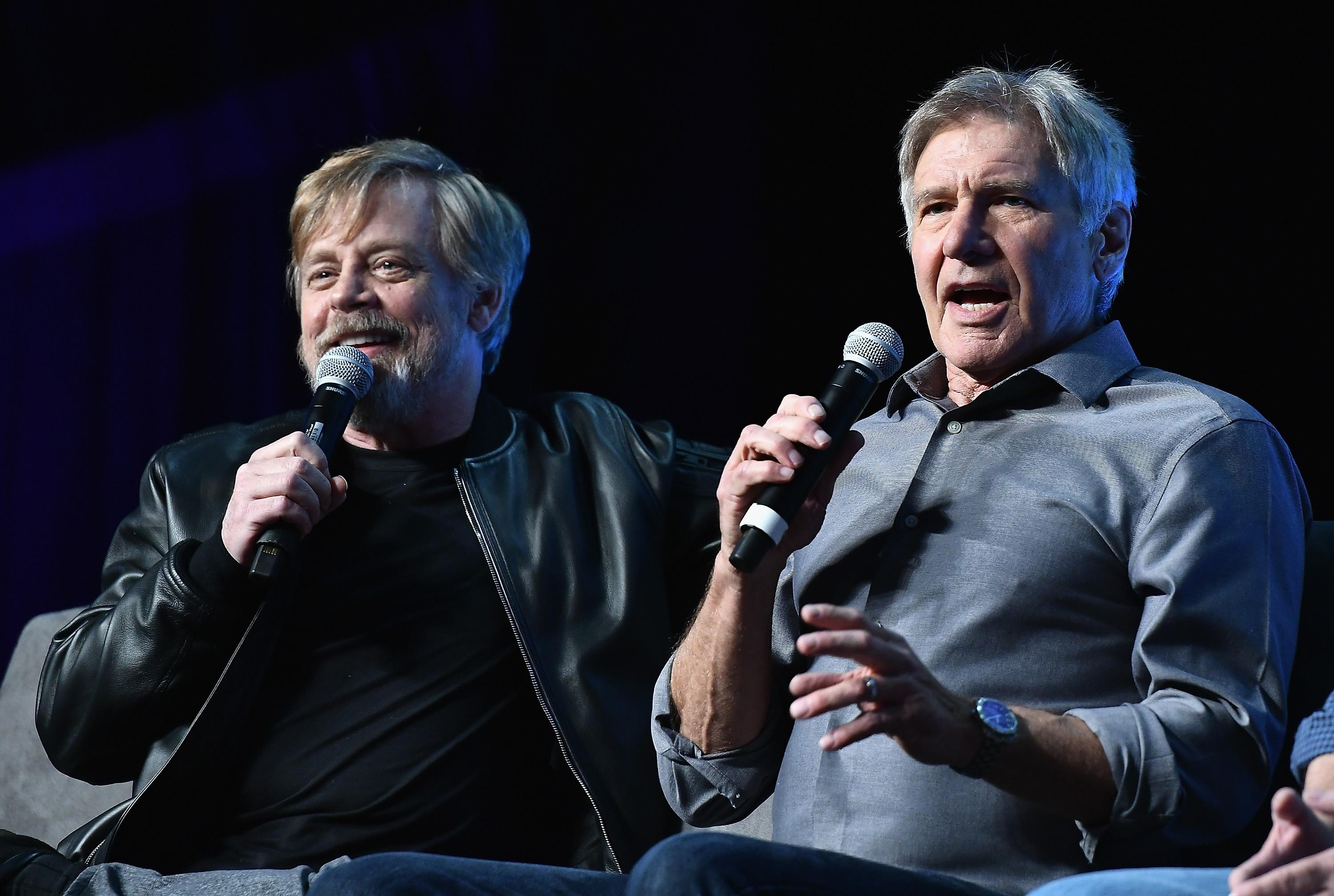 Mark Hamill (izq.) y Harrison Ford en Star Wars Celebration Orlando.