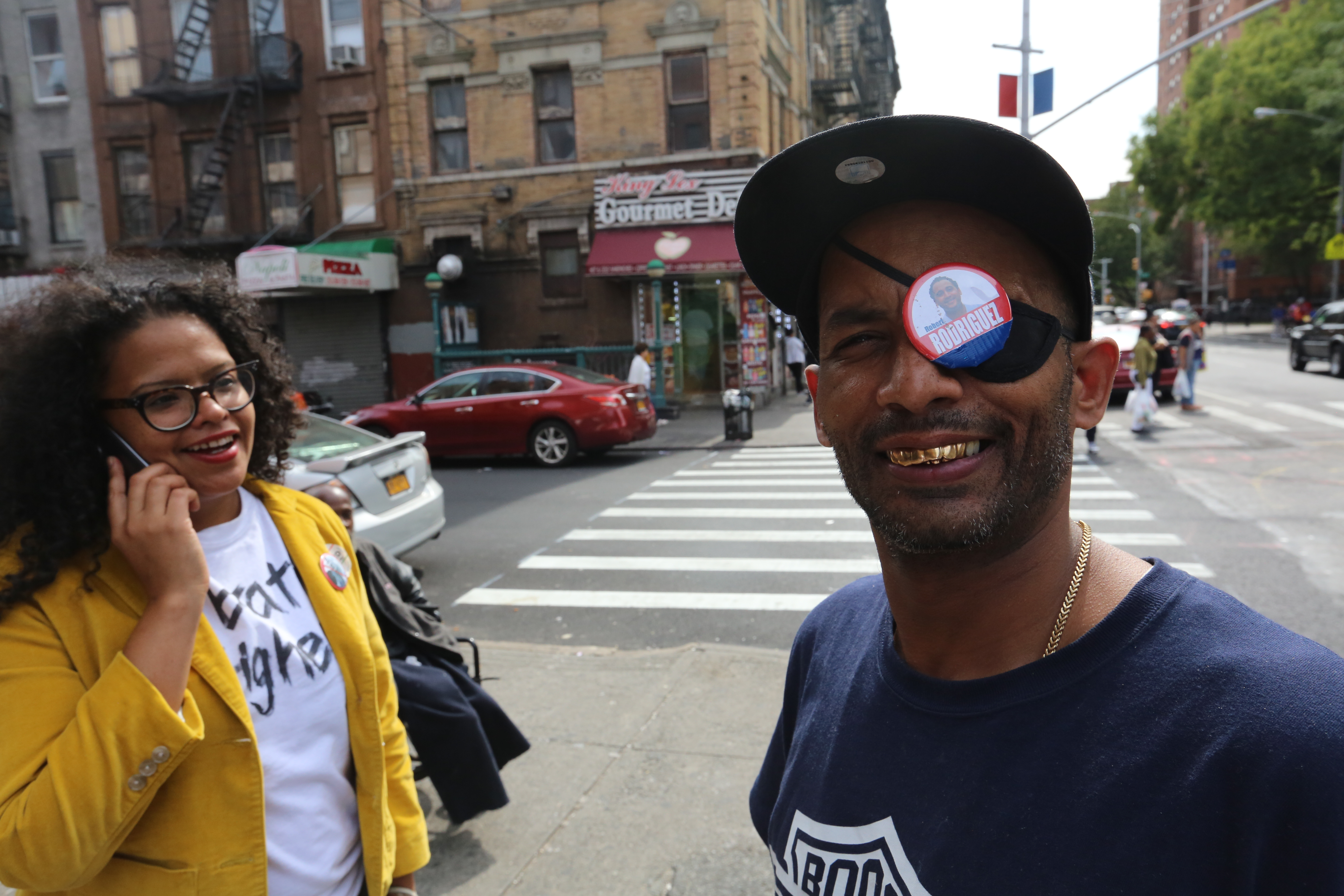 Chris Martinez y la candidata para el lider de districto Tanisha Pilar DeJesus. Contienda politica del Districto 8 en El Barrio y el Sur del Bronx, donde los candidatos para el concejo se miden hoy en las elecciones primarias.