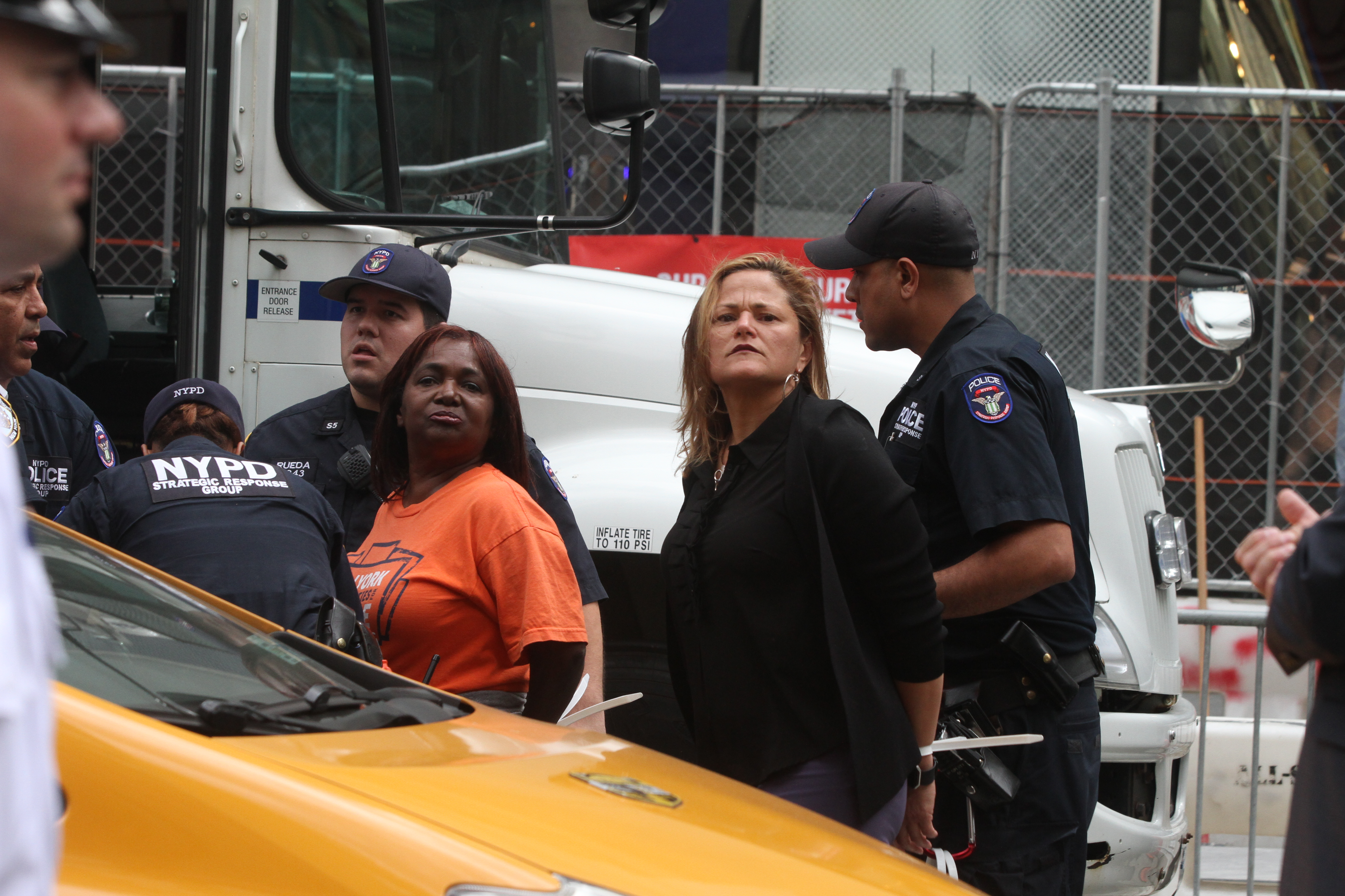 Presidenta del Concejo Melissa Mark-Viverito, Congresista de Arizona Raul Grijalva, Co Director de Make The Road, Javier Valdez, Congresista de Ohio, Luis Gutierrez, Congresista Adriano Espaillat y otros activistas fueron arrestados por desobediencia civil en frente de la Torre Trump.