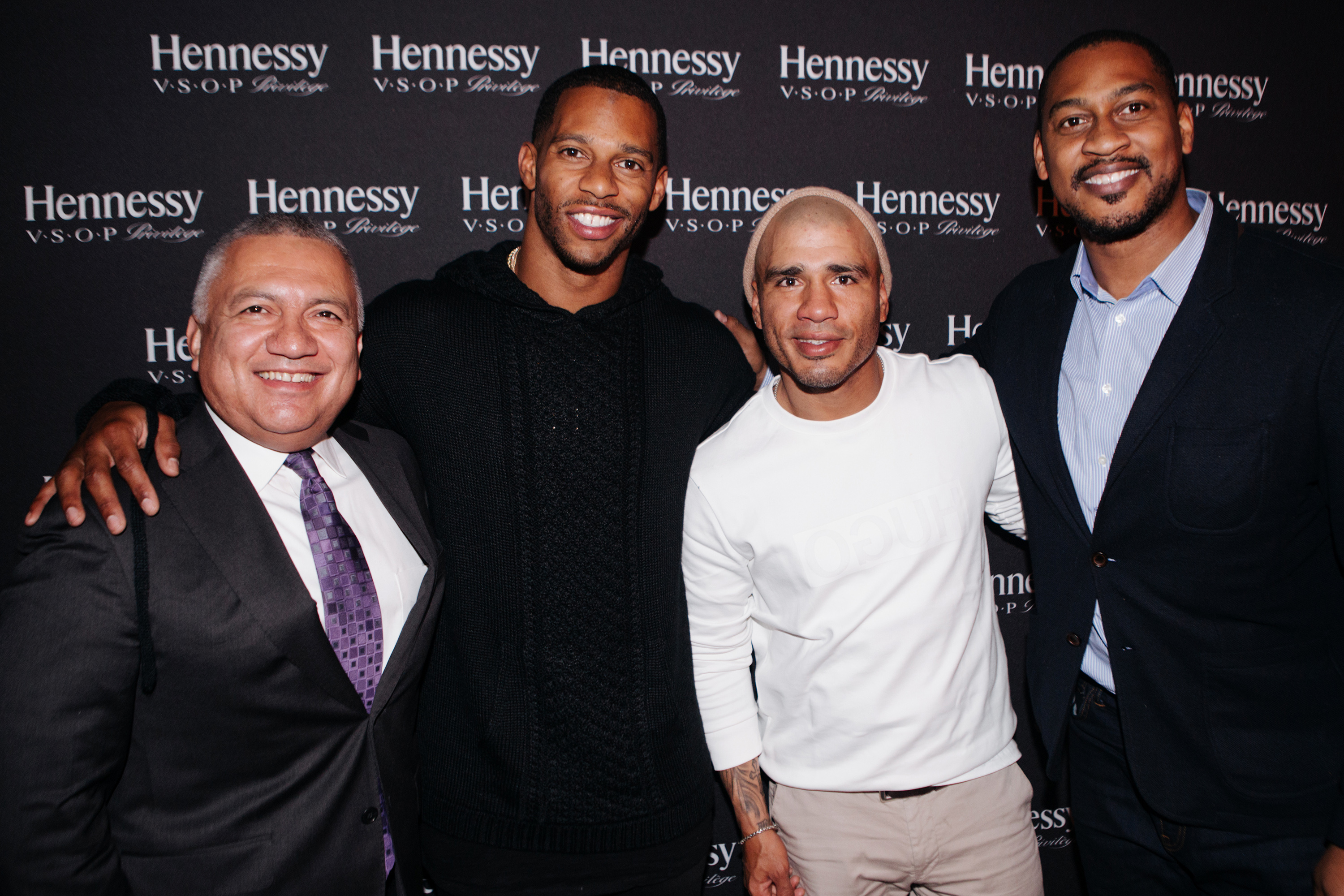 De izq. a dcha: Manny González (Moet Hennessy Senior Director, Multicultural), Víctor Cruz, Miguel Cotto, Richard Mcleod (Hennessy V.S.O.P Privilège Brand Director).