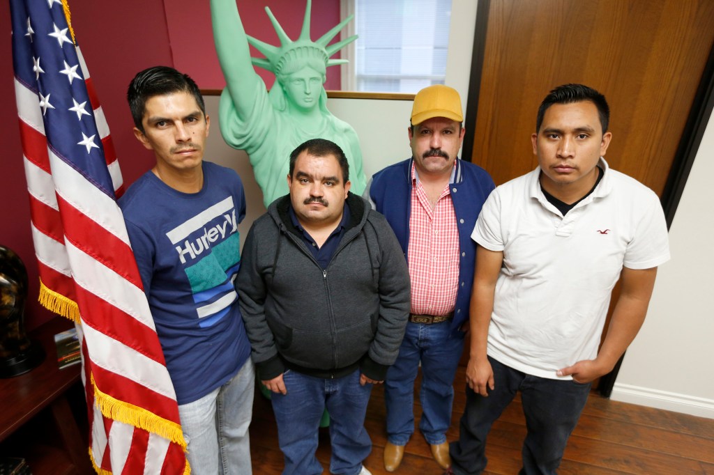 11/18/15 /LOS ANGELES/(left to right) Mexican immigrants Edy Ruiz, Luis Fernando Lopez Garcia, Hector Lopez, and Aldo Flores relate how their boat was capsized by the U.S. Customs and Border Protection boat killing a young woman. The two vessels collided and the smuggling boat capsized, spilling 20 people into the water. (Photo by Aurelia Ventura/La Opinion)