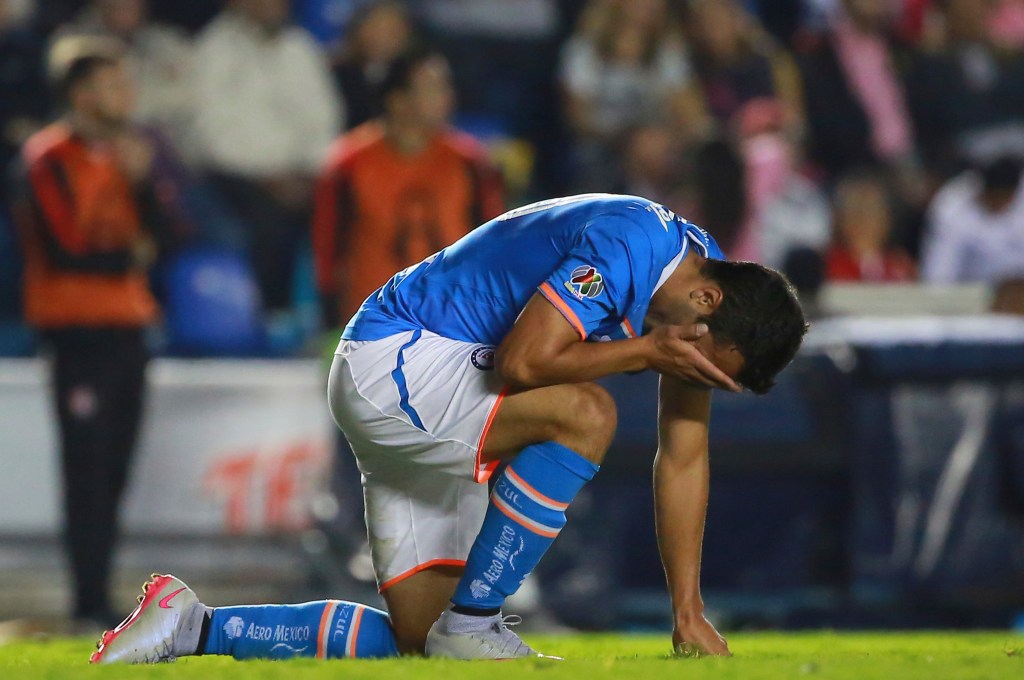 Una reacción de Xavier Baez del Cruz Azul durante el encuentro con Atlas como parte de los partidos de Apertura 2015 Liga MX