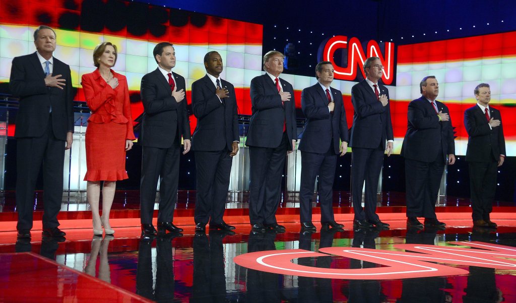Los candidatos republicanos a la Presidencia de los Estados Unidos asisten a un debate televisado en The Venetian Las Vegas en Las Vegas, Nevada.