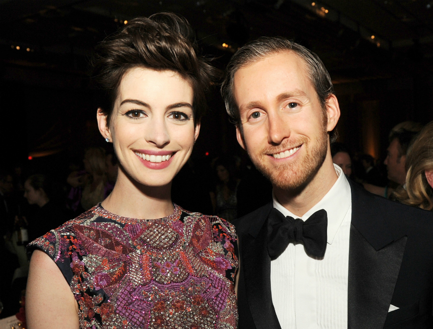 Actress Anne Hathaway (L) and actor Adam Shulman