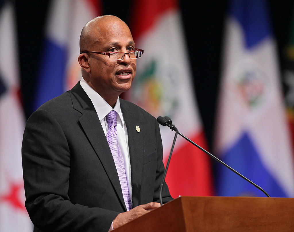 Belize's Prime Minister Dean Barrow give