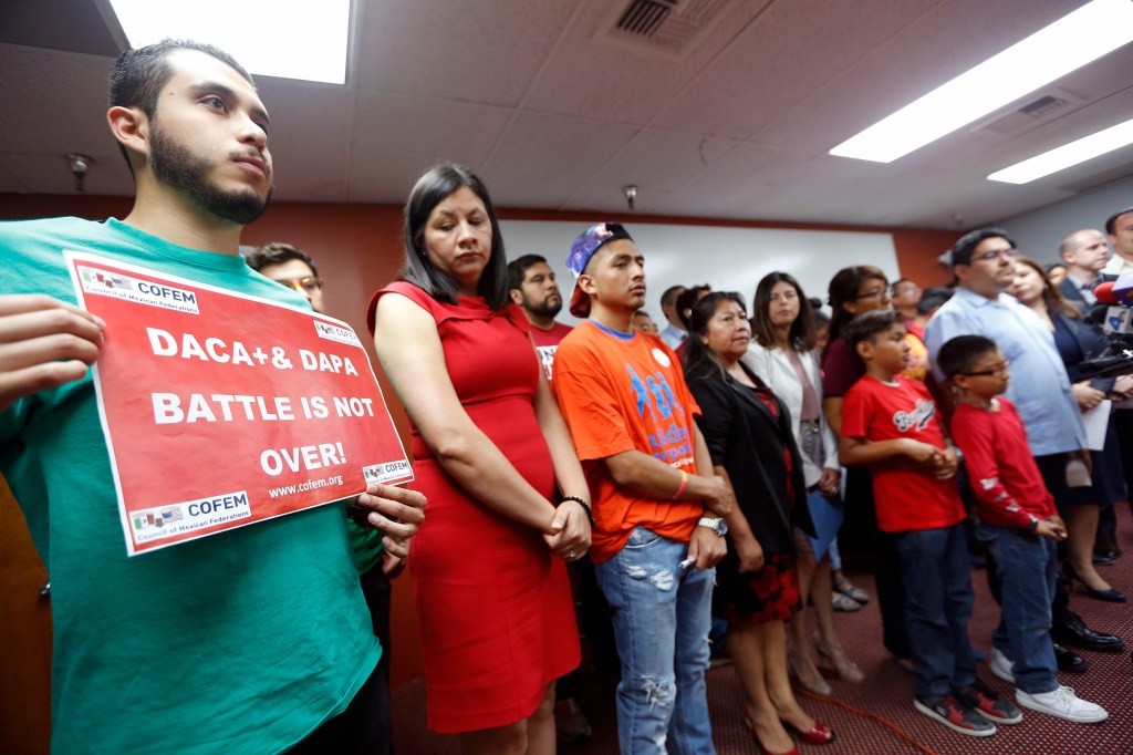 06/23/16/ LOS ANGELES/Immigrant rights activists and supporters hold a press conference to discuss the impact on todays Supreme Court judgment on a 4-4 decision in United States v. Texas, the case challenging expanded Deferred Action for Childhood Arrivals (DACA) and Deferred Action for Parents of Americans and Lawful Permanent Residents (DAPA). The decision is a huge disappointment for immigrant families and their defenders.Ê (Photo Aurelia Ventura/ La Opinion)