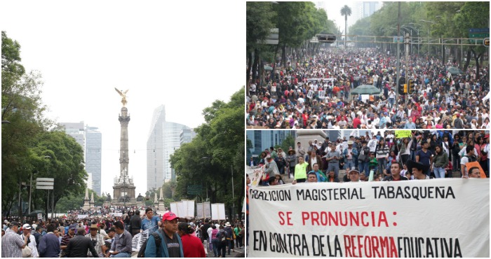 Ciudadanos marchan en la Ciudad de México en apoyo al magisterio.