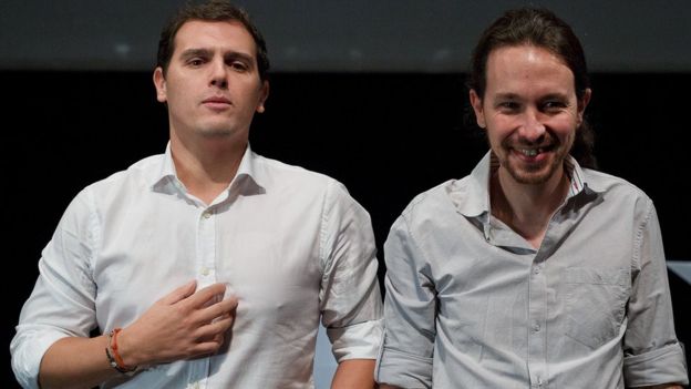 Albert Rivera (izquierda) y Pablo Iglesias son los representantes de la "nueva política" en España.