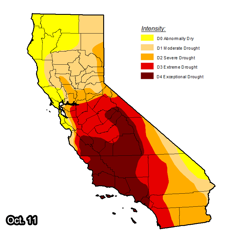 En solo una semana la situación de sequía en el estado ha mejorado notablemente (Foto: U.S. Drought Monitor)
