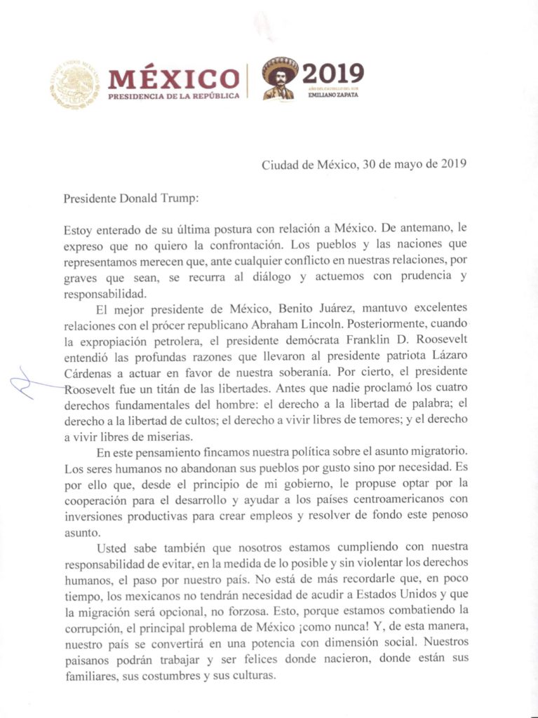 Carta de AMLO a Trump.