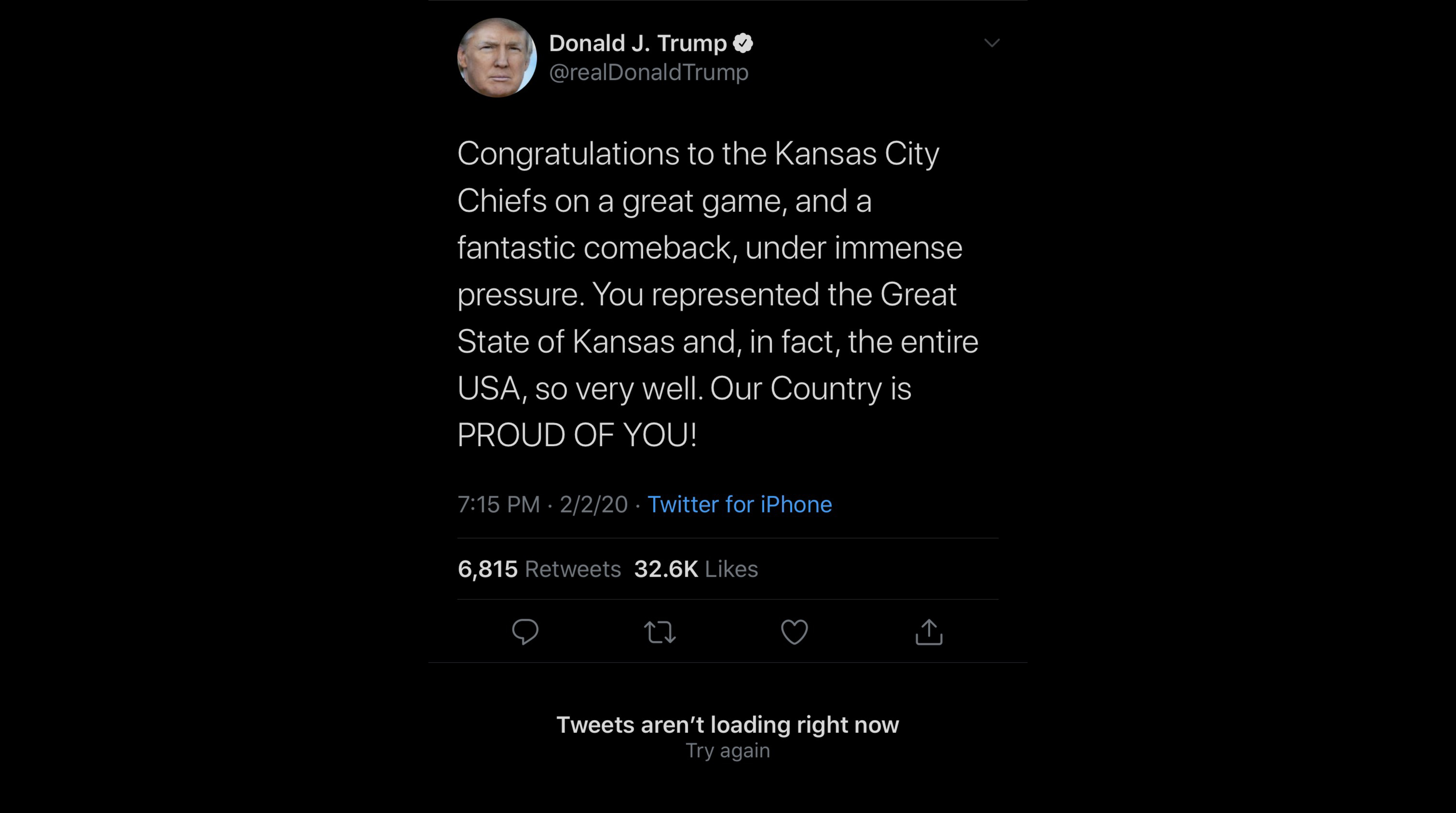 Donald Trump coloca Kansas City (Missouri) en el vecino estado de Kansas. Foto: Twitter @realdonaldtrump