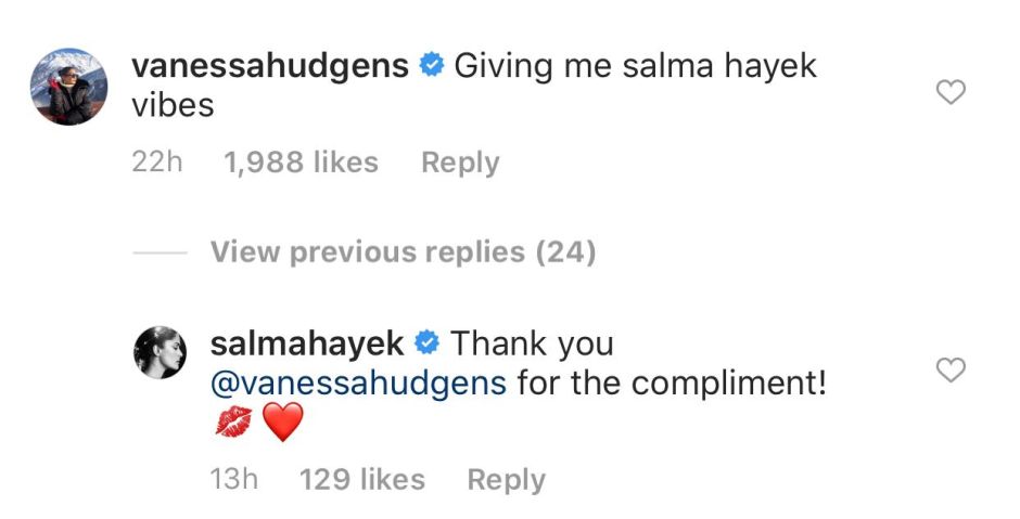 Captura del comentario de Vanessa Hudgens en una publicación de Emily Ratajkowski