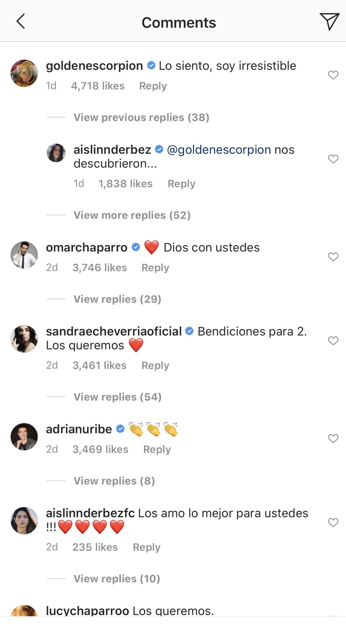 Captura de comentarios en el post de Aislinn Derbez en Instagram.